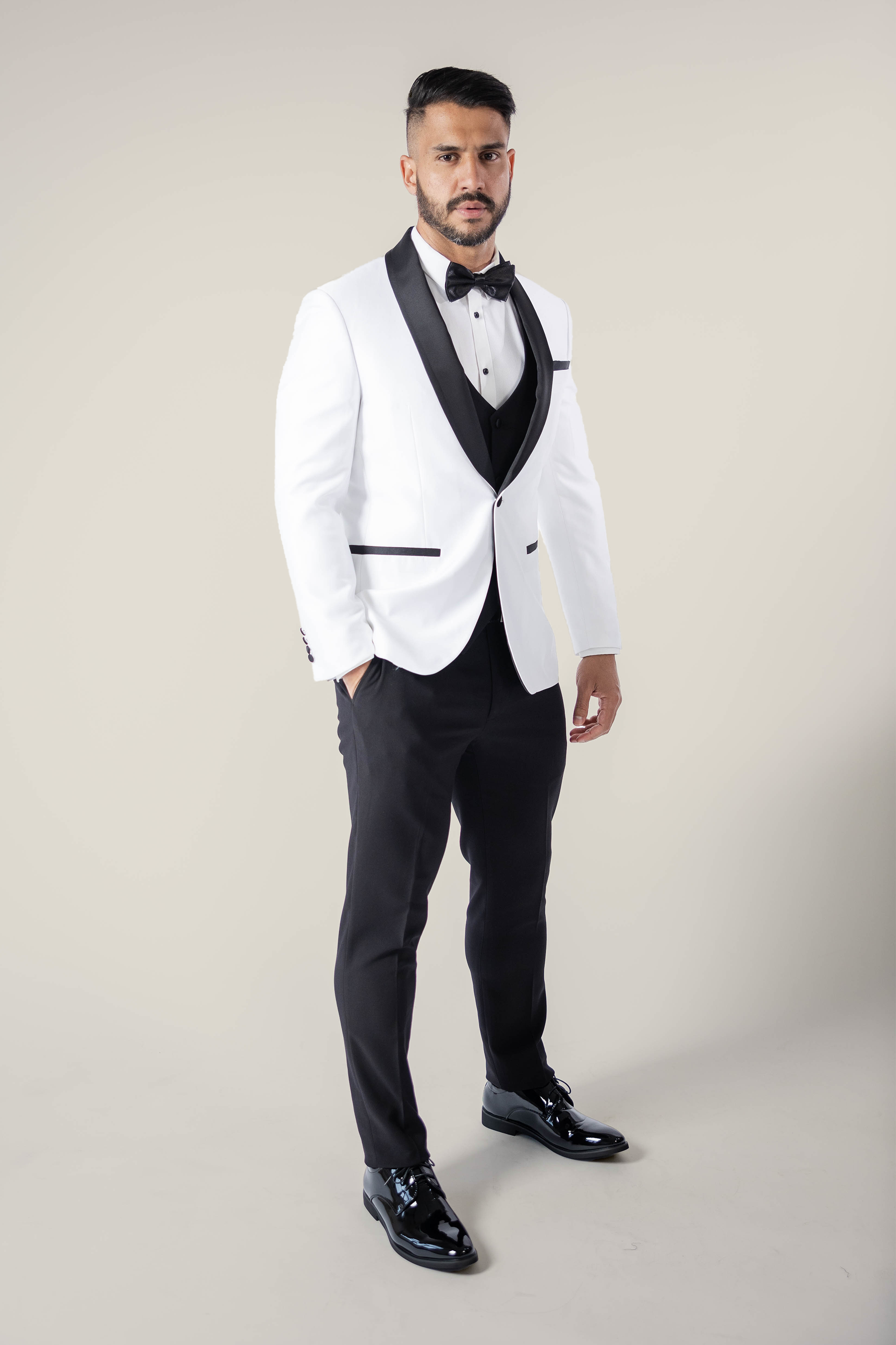 Mens White Tuxedo with Black Pants - Suit Lab