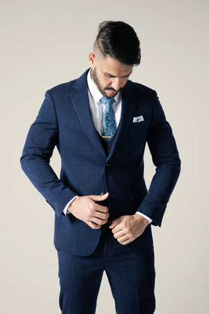 Men's Duke Navy Checkered Suit