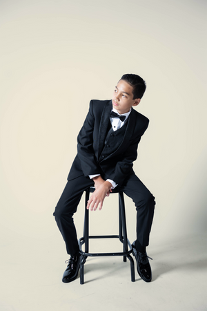 Boys Black Tuxedo With Embroidery Lapel