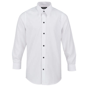 Boys White Textured Formal Shirt with Black Buttons