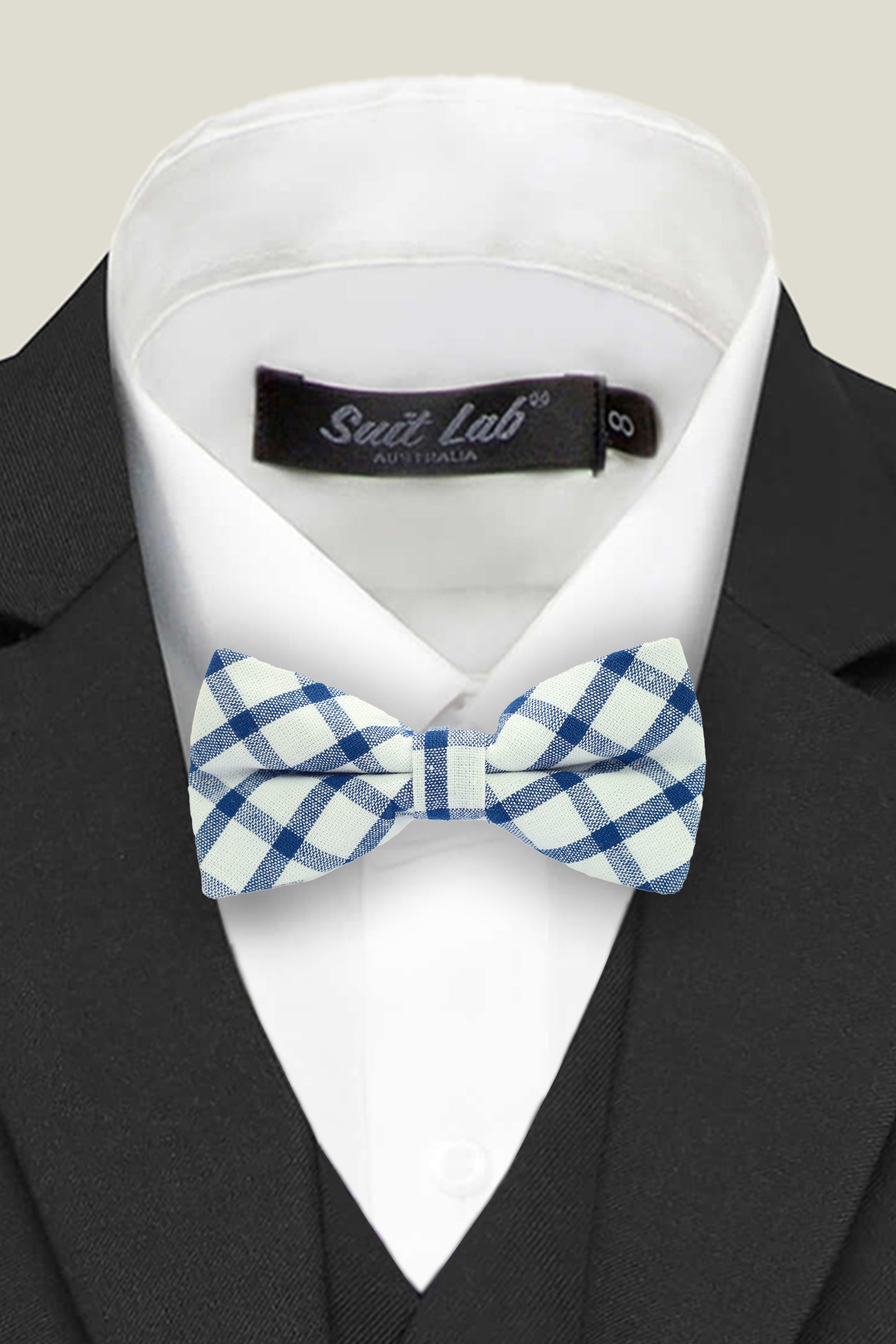 Boys Bow Tie - Blue and Ivory Checkered