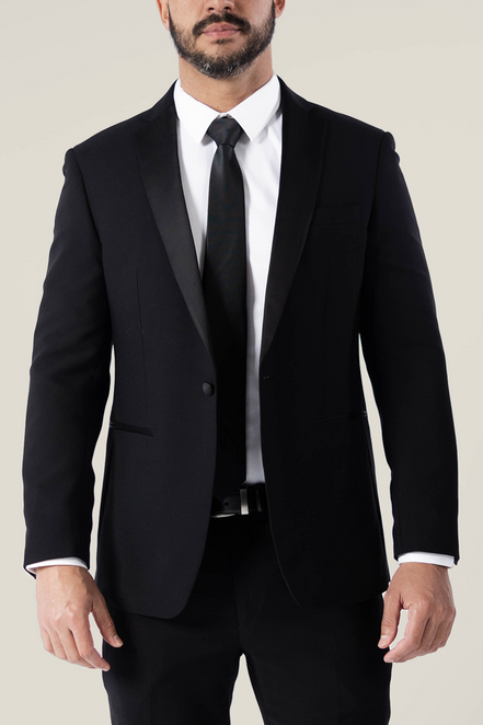 Men's Noir Black Suit Jacket with Satin Lapel