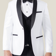 Men's Pearl White Tuxedo Jacket with Black Satin Lapel
