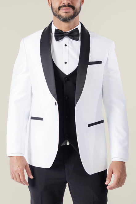 Men's Pearl White Tuxedo Jacket with Black Satin Lapel
