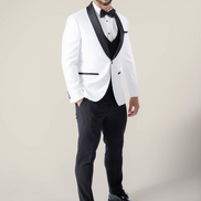 Men's Pearl White Tuxedo Jacket with Black Satin Lapel