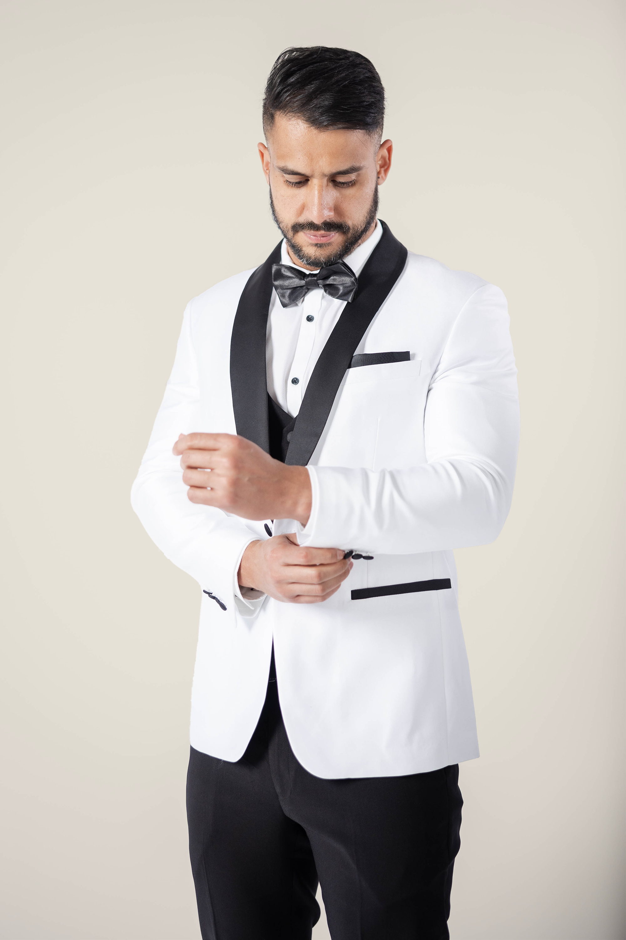 Mens White Tuxedo with Black Pants Suit Lab