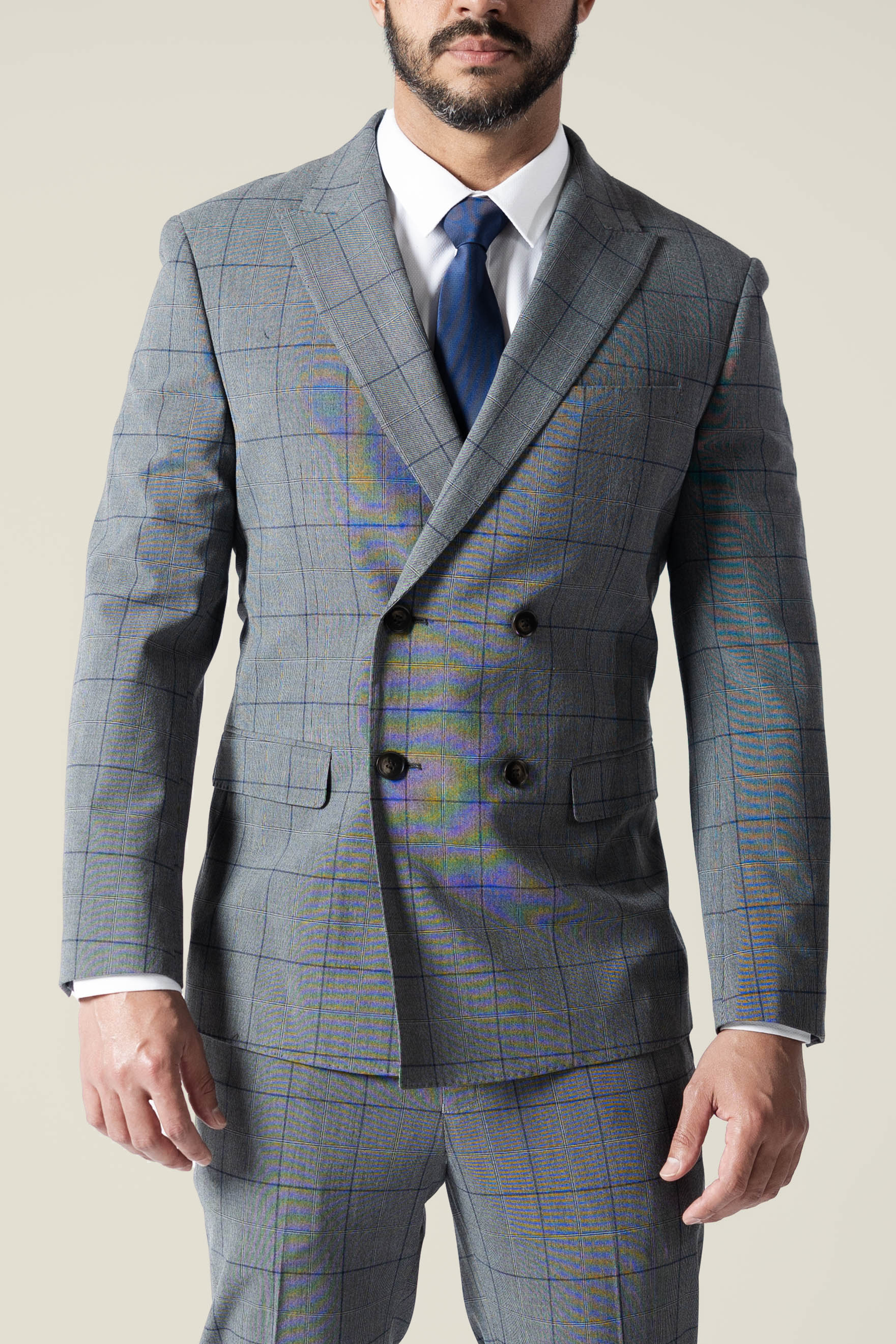 Men's Double Breasted Grey Checks Suit Jacket