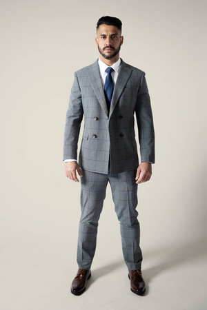 Mens Double Breasted Grey Checks Suit