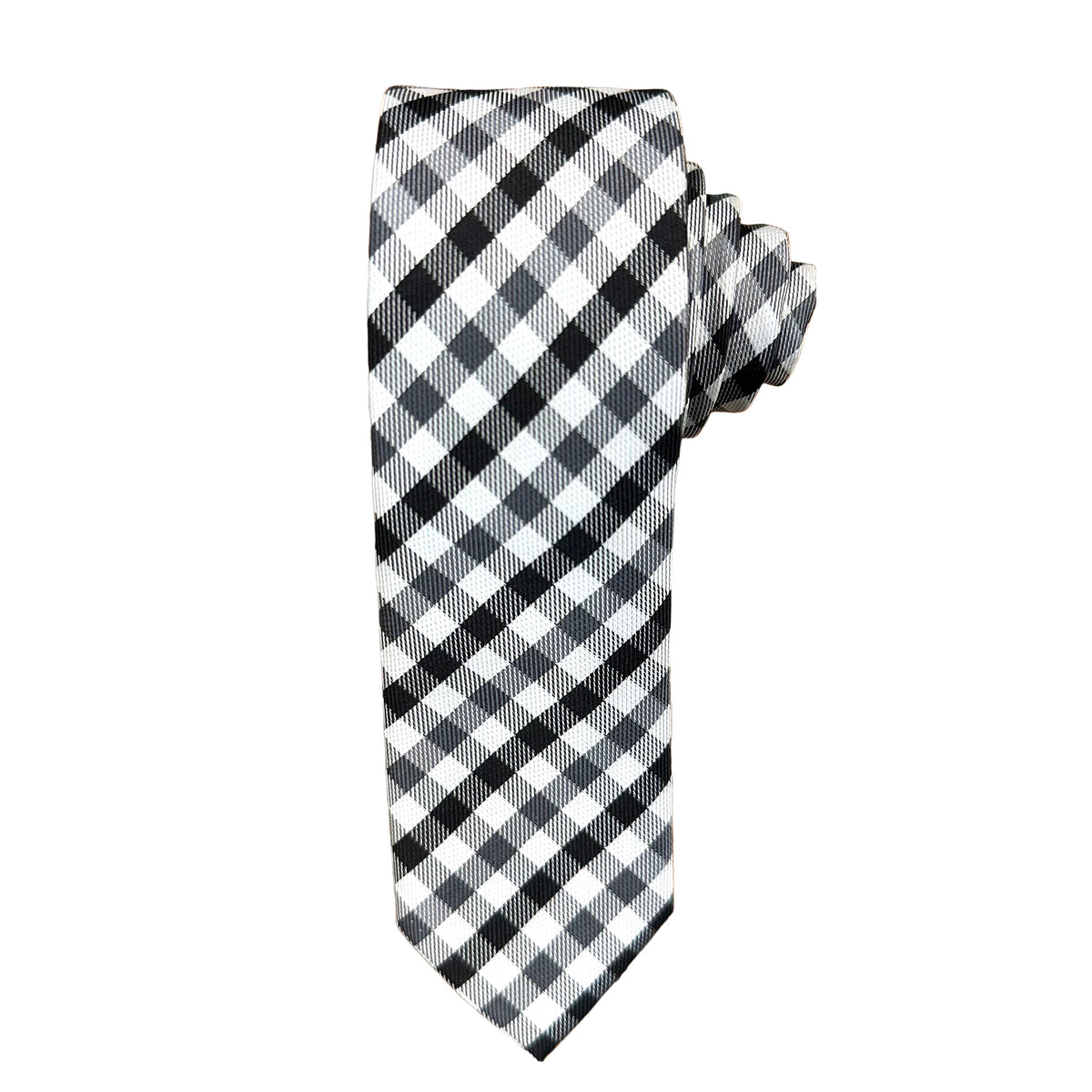Men Slim Tie - Black and White Checkered