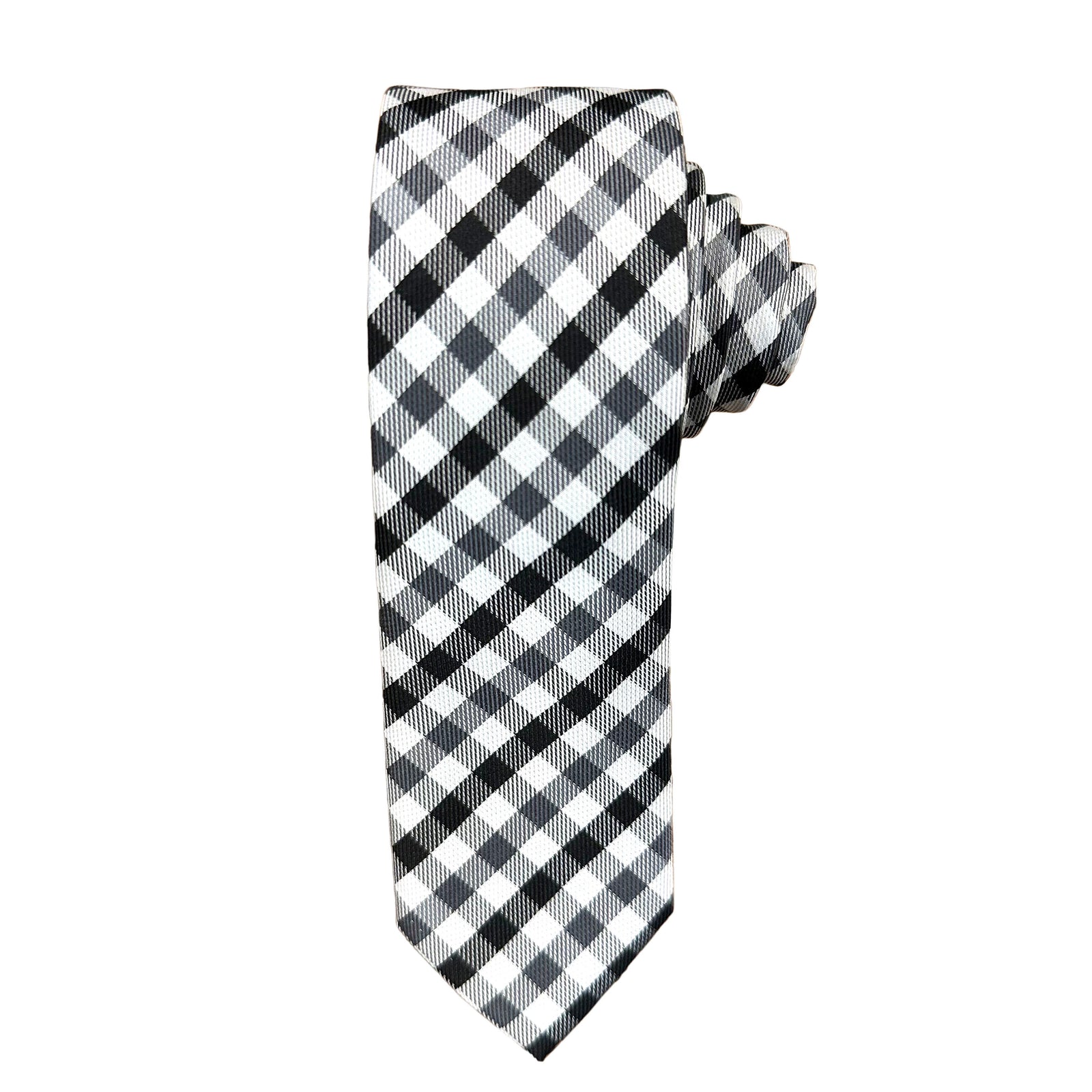 Men Slim Tie - Black and White Checkered