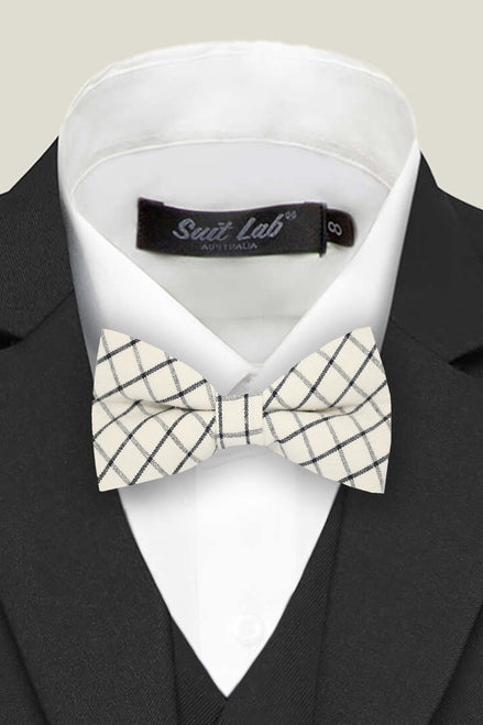 Boys' Bow Tie - Ivory and Black Checkered