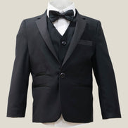 Boys' Black Suit With Satin Notch Lapel
