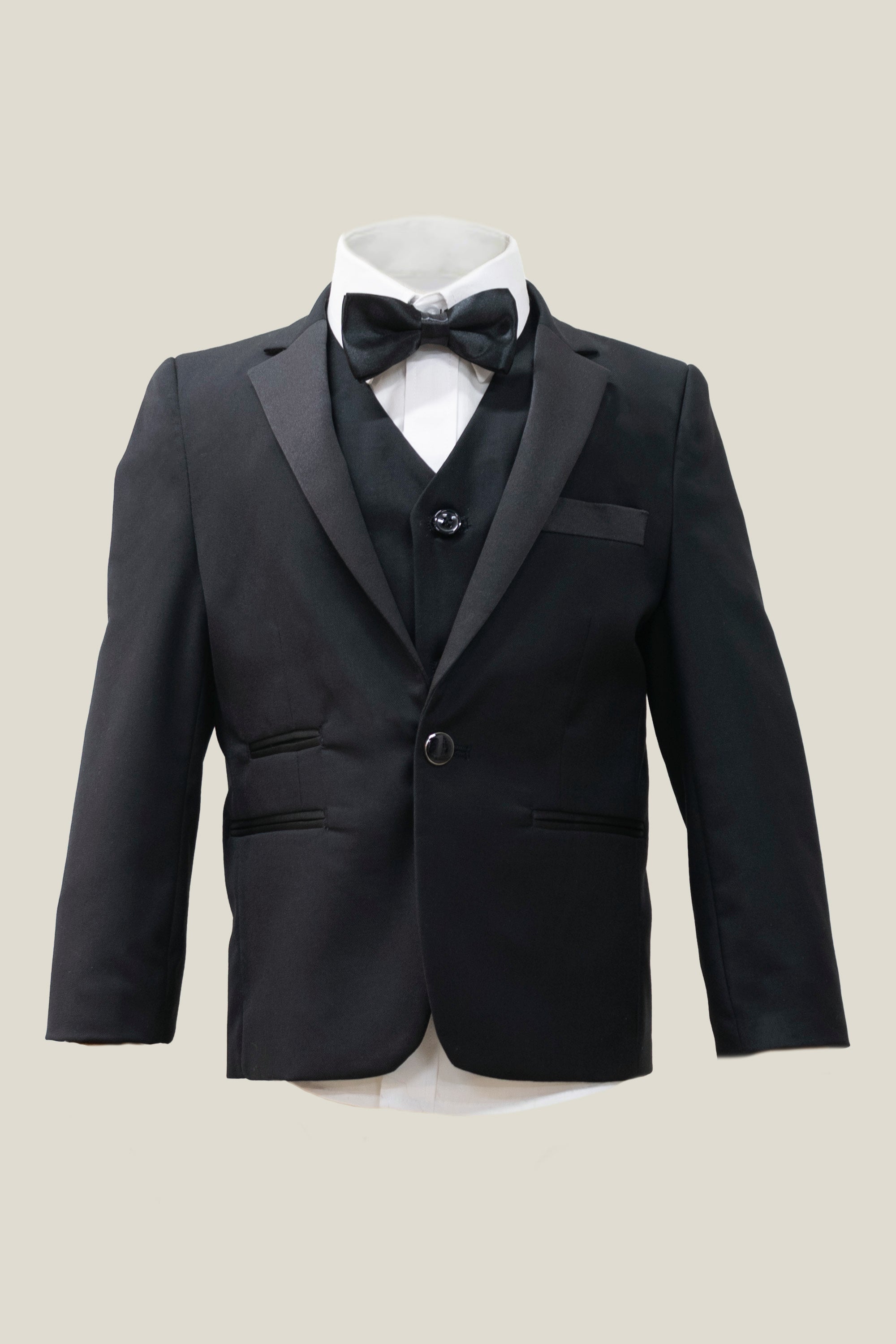 Boys' Black Suit With Satin Notch Lapel