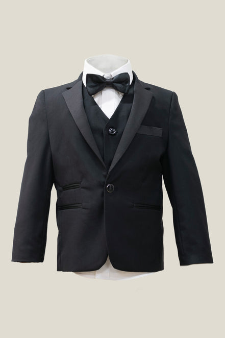 Boys' Noir Black Suit With Satin Lapel