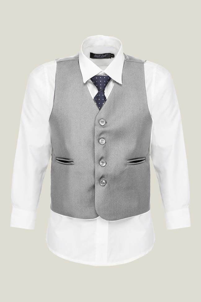Boys' Bone Grey 4-Piece Waistcoat Suit Set
