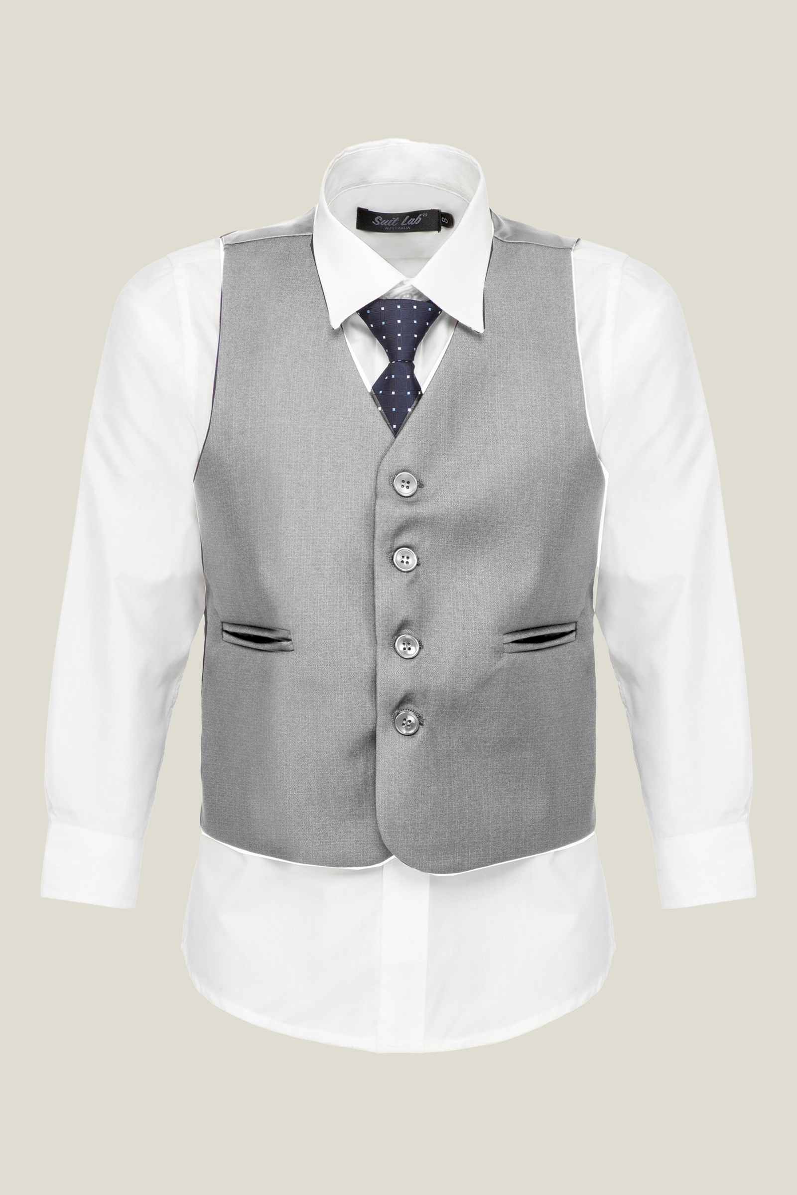 Boys Bone Grey 4-Piece Waistcoat Set