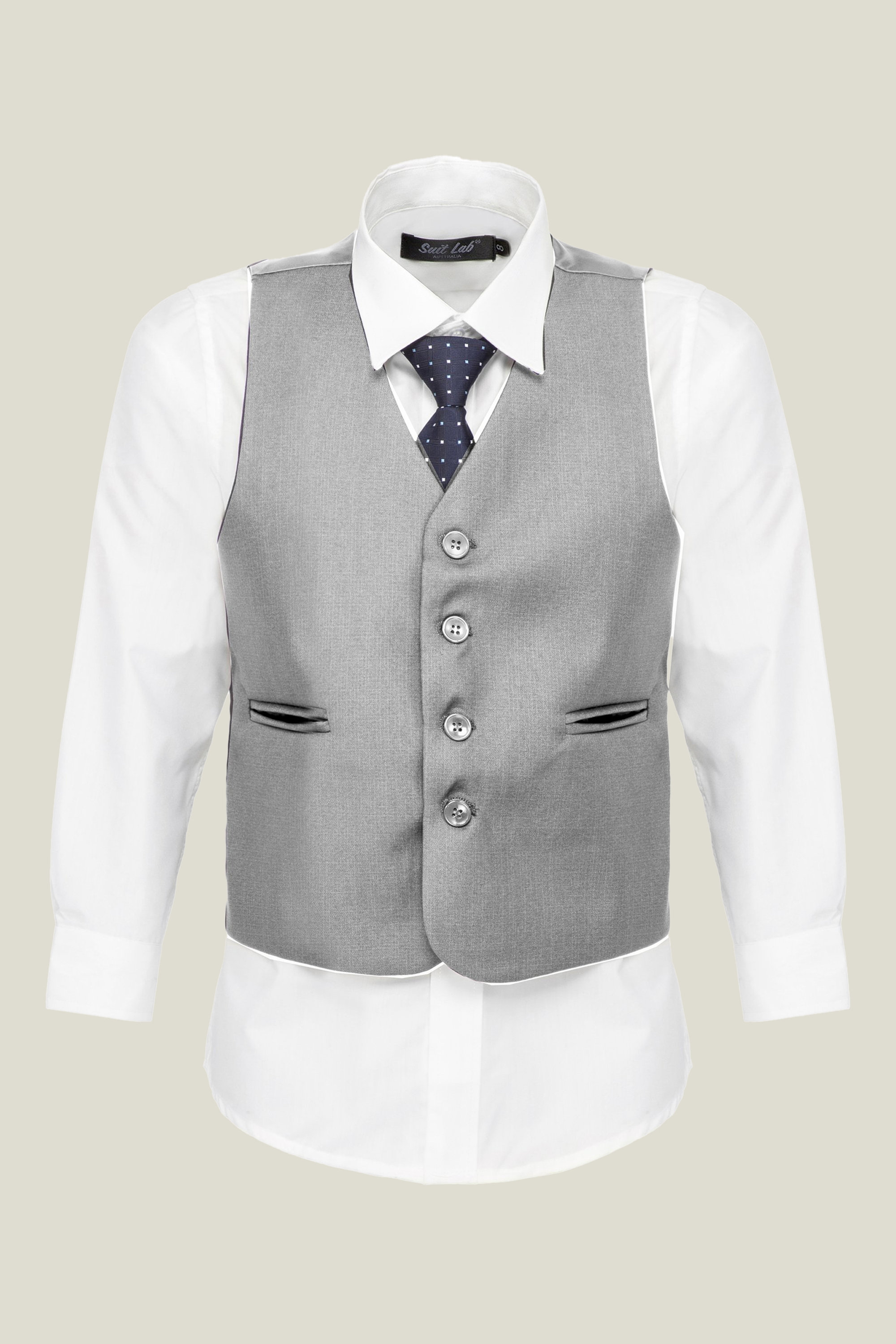 Boys Bone Grey 4-Piece Waistcoat Set