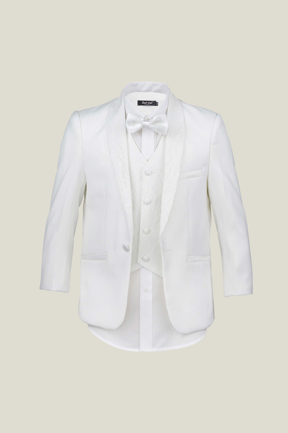 Boys Off White Tuxedo With Embroidery Lapel