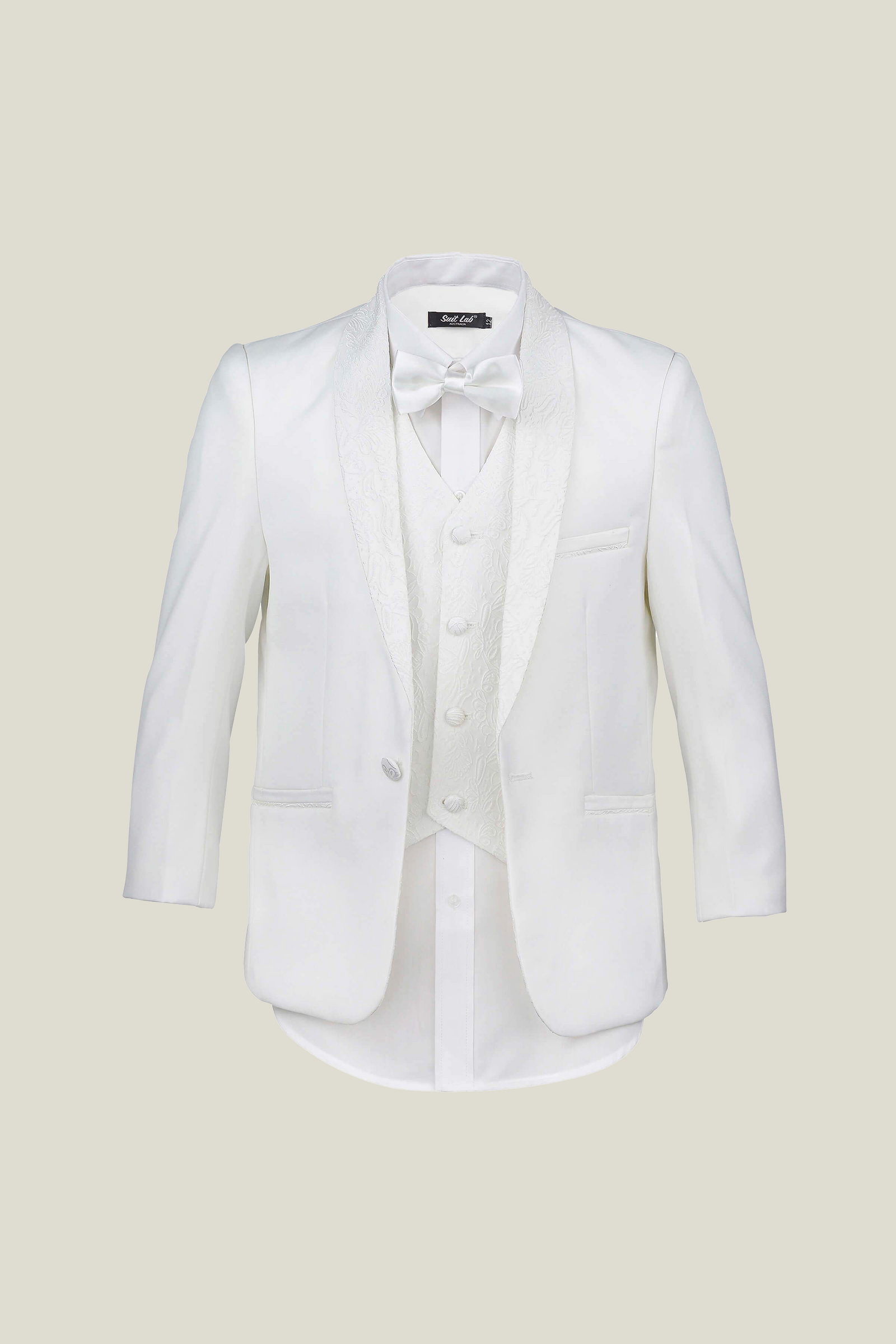 Boys Off White Tuxedo With Embroidery Lapel