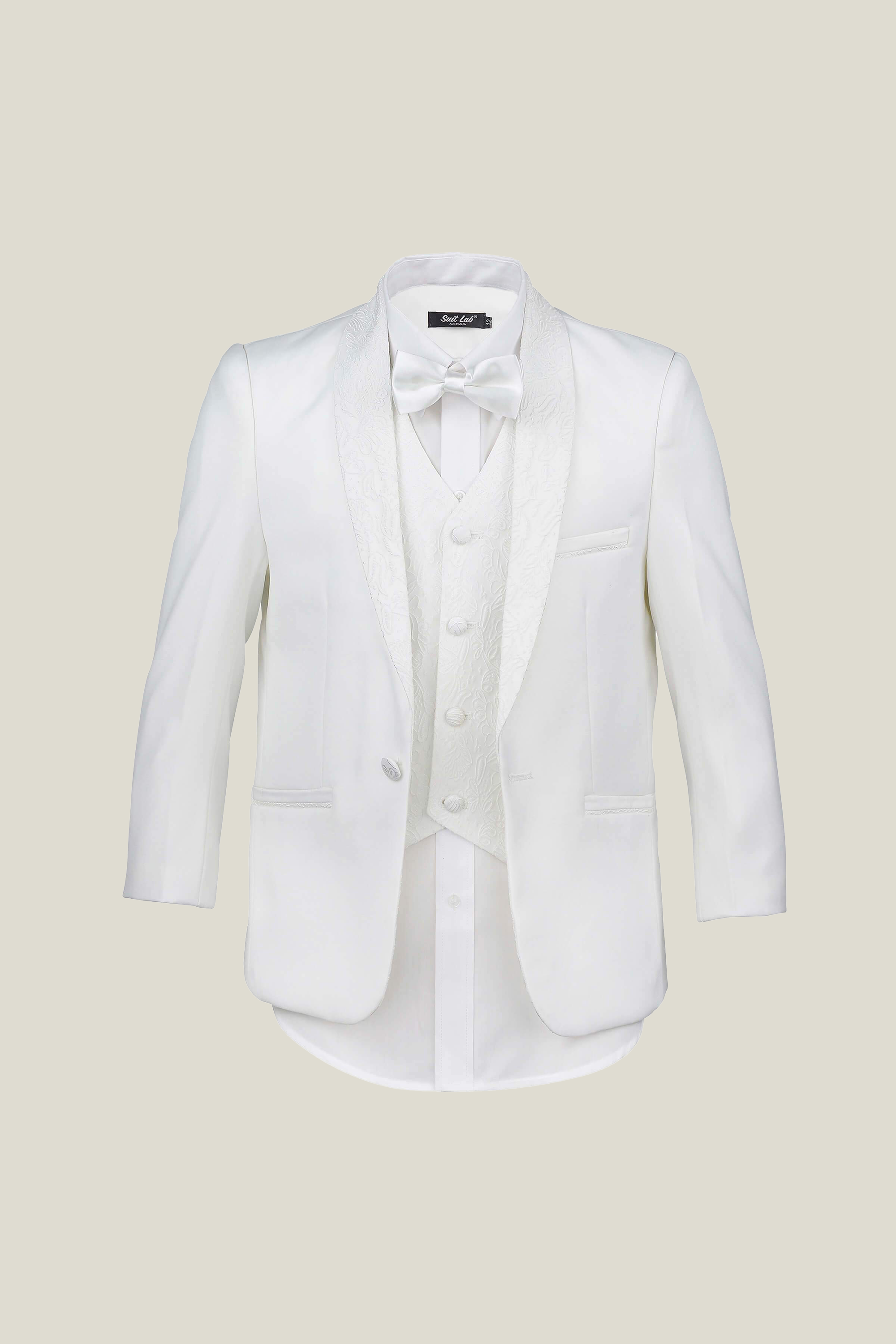 Boys Off White Tuxedo With Embroidery Lapel