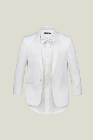 Boys Off White Tuxedo With Embroidery Lapel