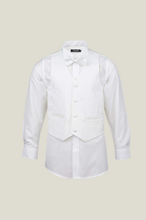 Boys Off White Tuxedo With Embroidery Lapel