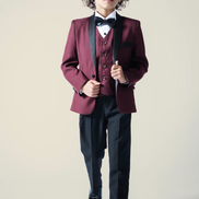 Boys' Crimson Burgundy Tuxedo + Black Pants