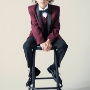 Boys' Crimson Burgundy Tuxedo + Black Pants