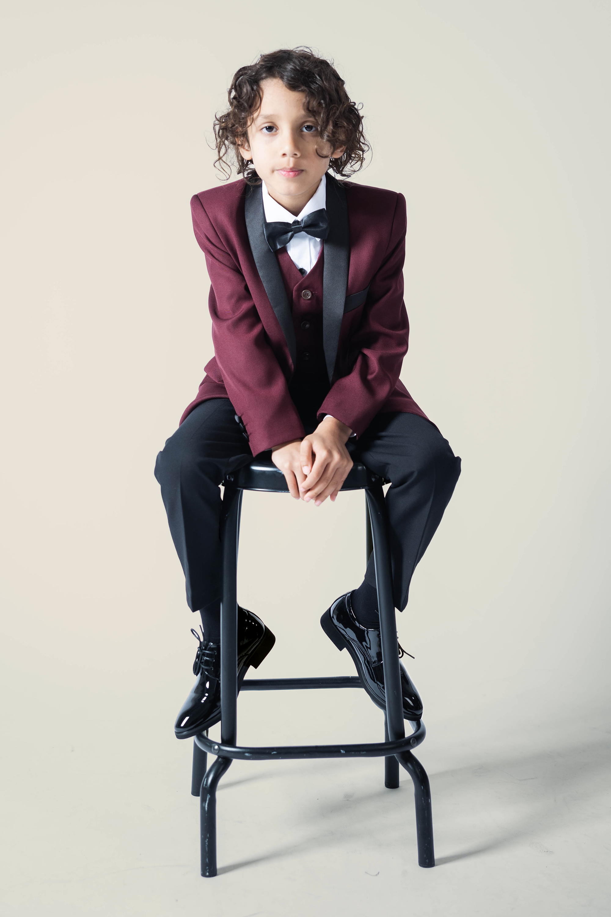 Boys' Crimson Burgundy Tuxedo + Black Pants