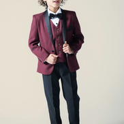 Boys' Crimson Burgundy Tuxedo + Black Pants