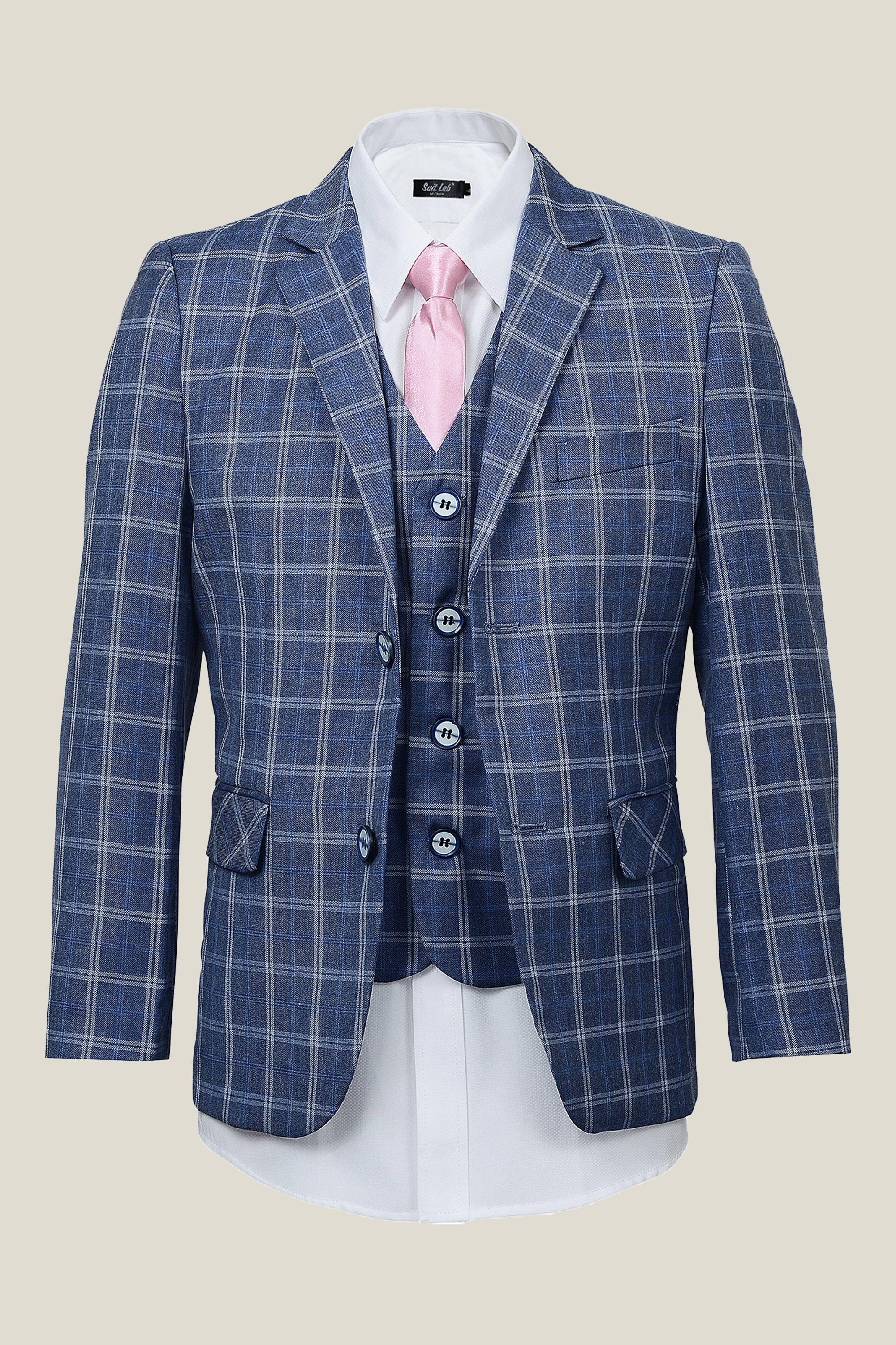 Boys' Dusty Blue Checkered Suit