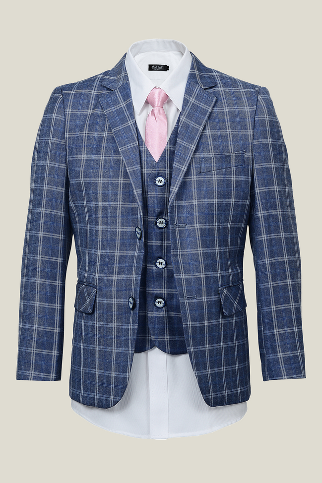Boys' Dusty Blue Checkered Suit