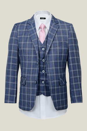 Boys Dusty Blue Checkered Suit