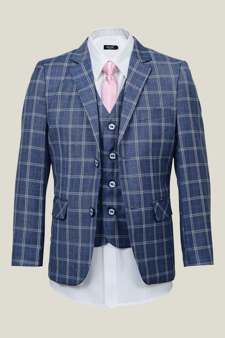 Boys' Dusty Blue Checkered Suit