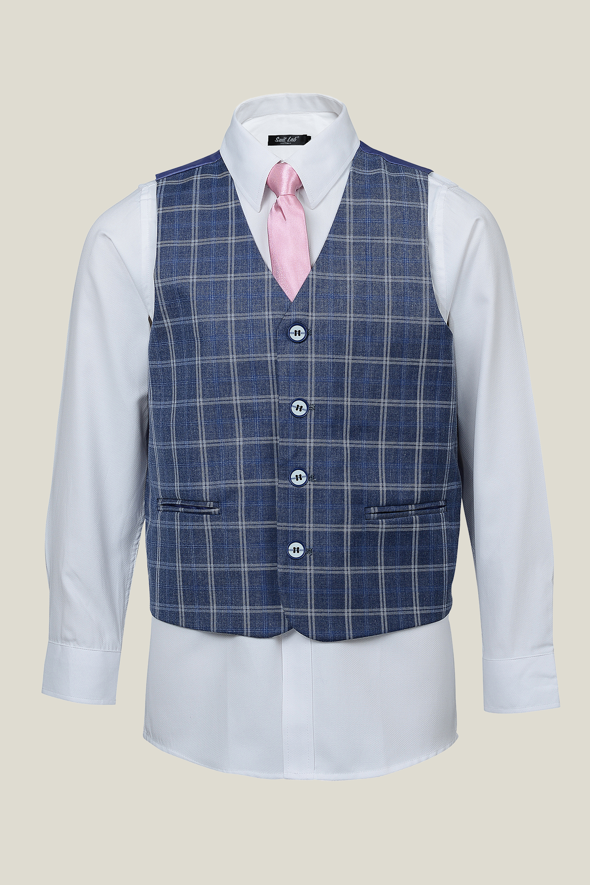 Boys' Dusty Blue Checkered Suit