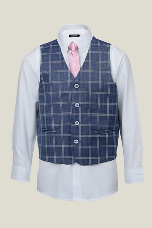 Boys Dusty Blue Checkered Suit