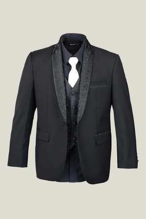 Boys Black Tuxedo With Embroidery Lapel