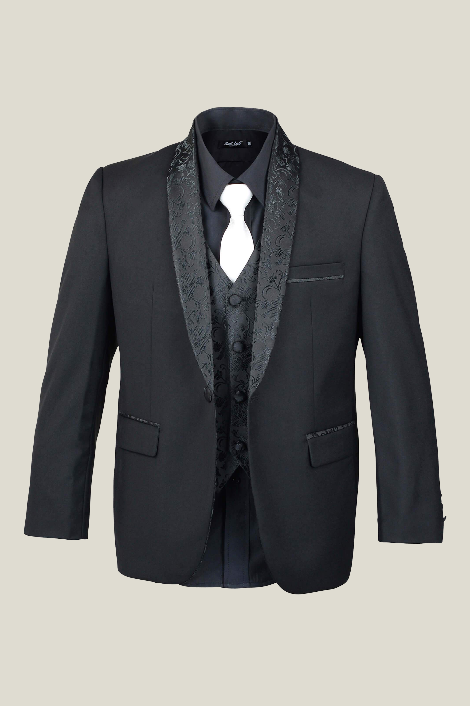 Matte Black Jacket with Embroidery Lapel