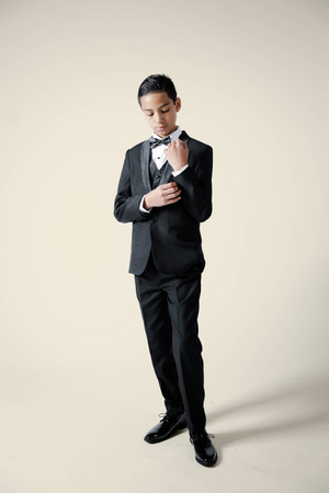 Boys Black Tuxedo With Embroidery Lapel