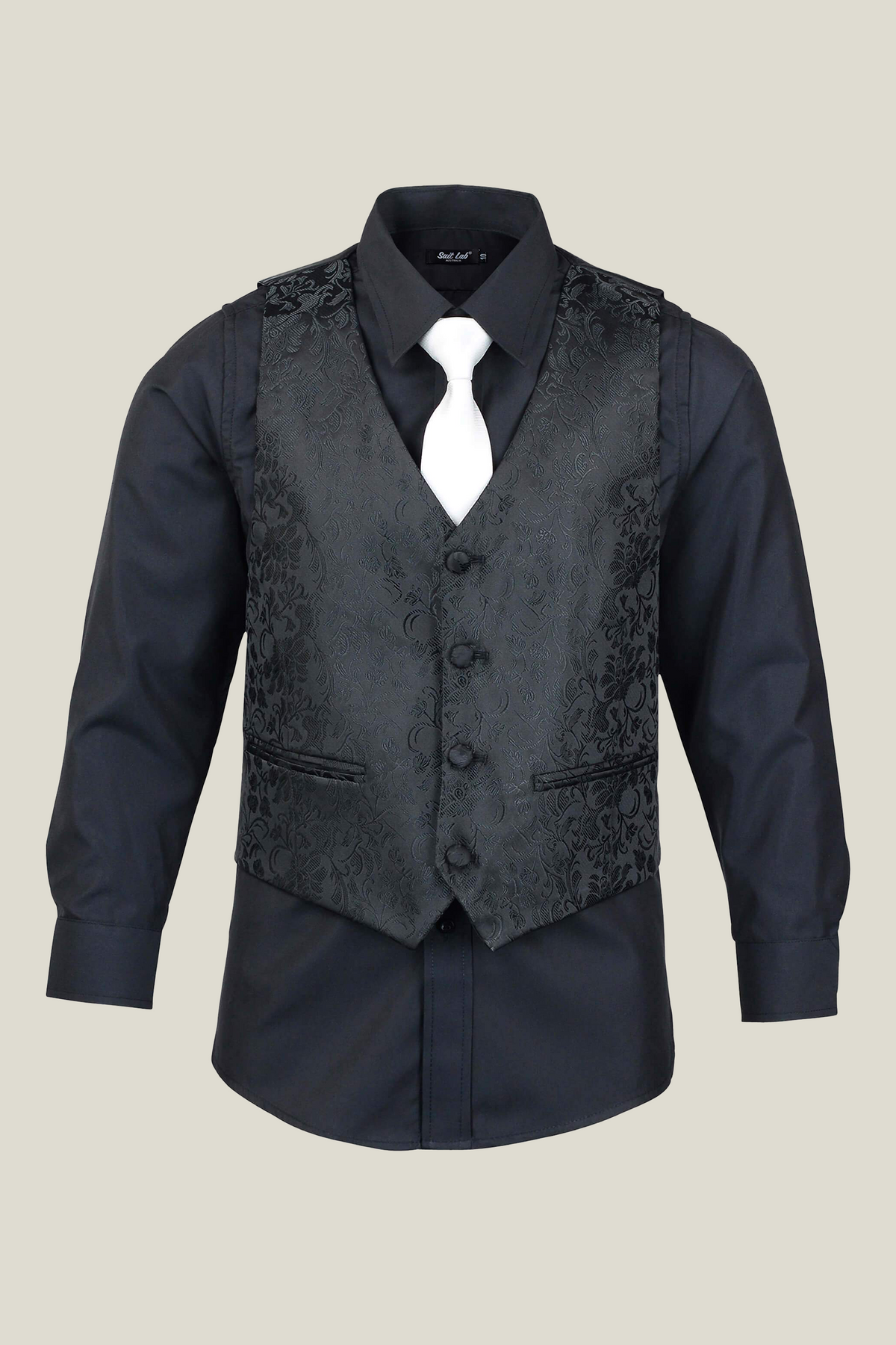 Boys Black Tuxedo With Embroidery Lapel