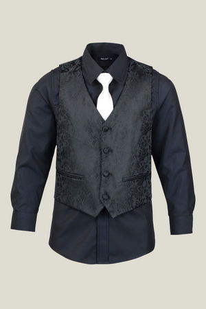 Boys Black Tuxedo With Embroidery Lapel