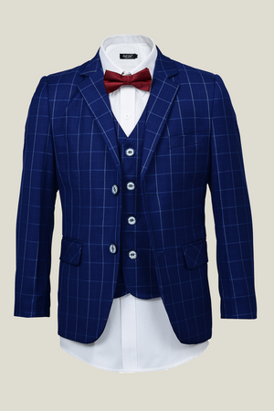 Boys Royal Blue Checkered Suit