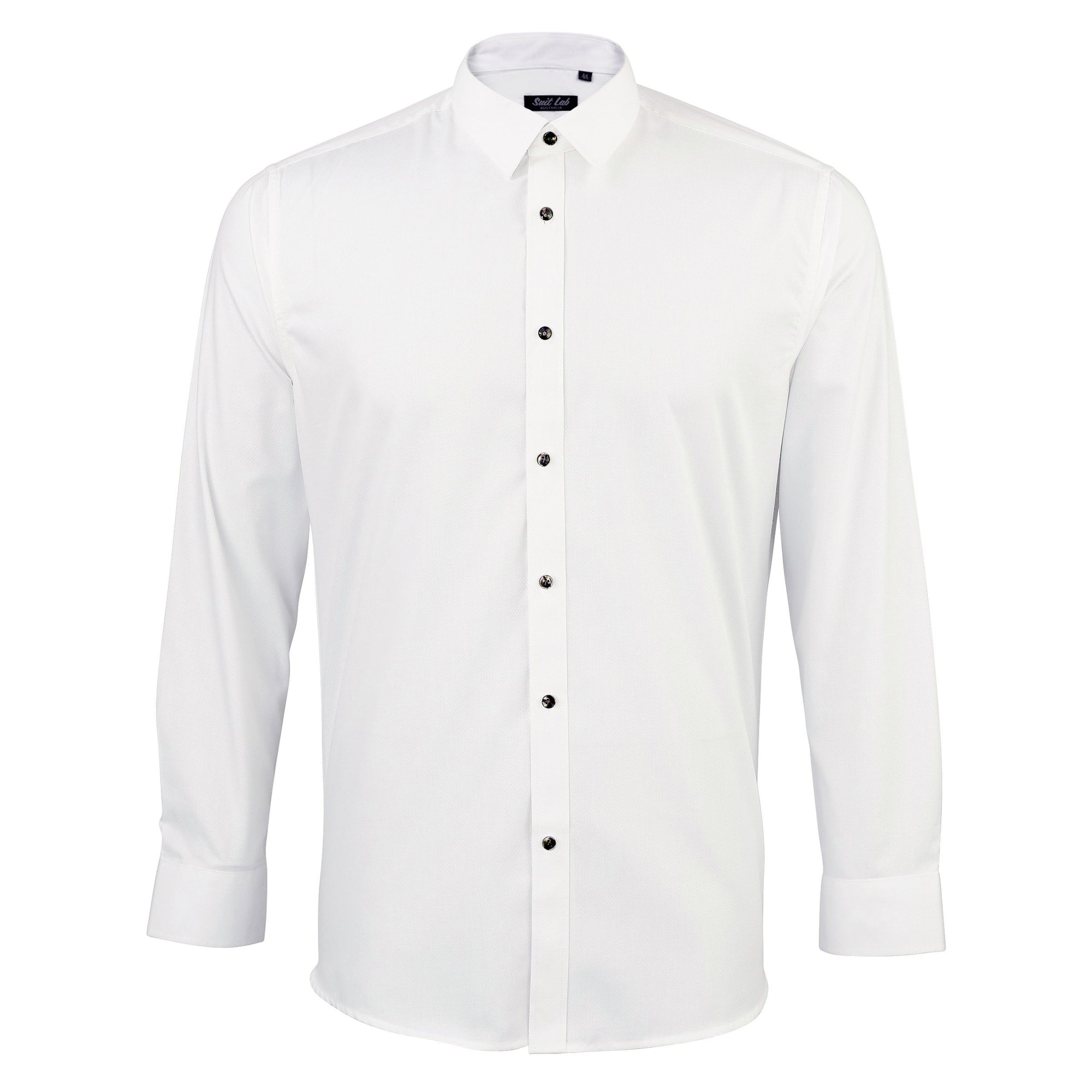 Mens Soft White Textured Shirt with Black Buttons