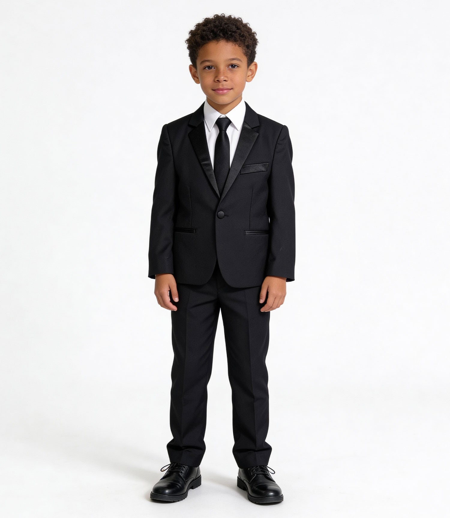 Boys' Black Suit With Satin Notch Lapel