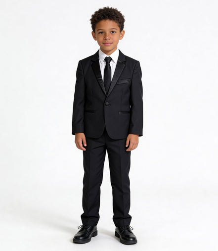 Boys' Black Suit With Satin Notch Lapel