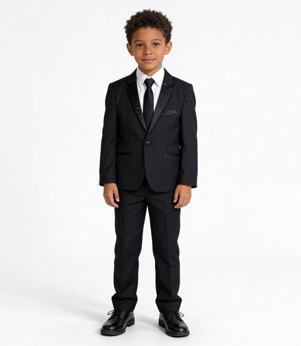 Boys' Black Suit With Satin Notch Lapel