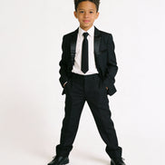 Boys' Black Suit With Satin Notch Lapel