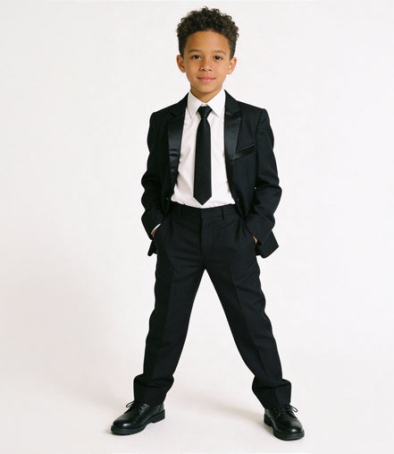 Boys' Black Suit With Satin Notch Lapel