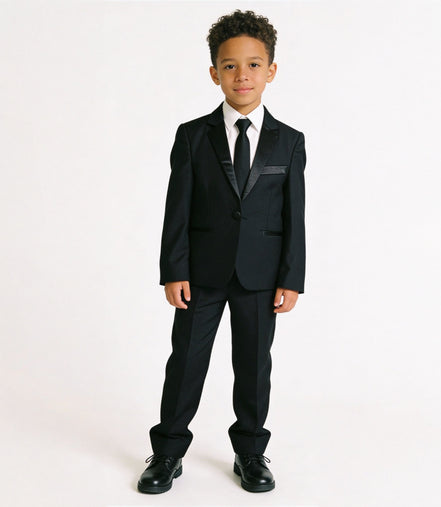 Boys' Black Suit With Satin Notch Lapel