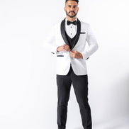 Men's Pearl White Tuxedo Jacket with Black Satin Lapel